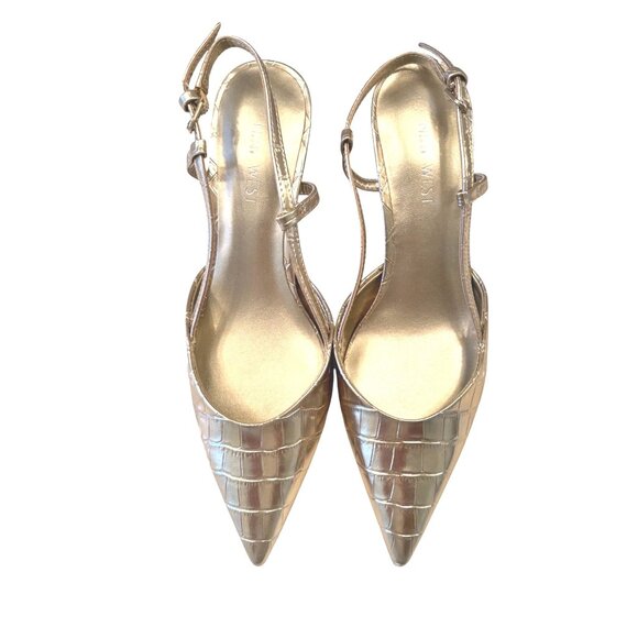 Nine West Rillas Croc Print Size 8M Kitten Pump Gold Adjustable Ankle Strap NWOB - Picture 8 of 12